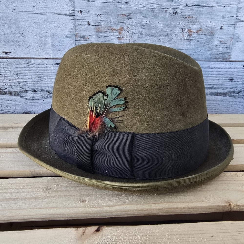 Vintage Stetson Mallory Fedora Hat Felt Feathers Western Size 7